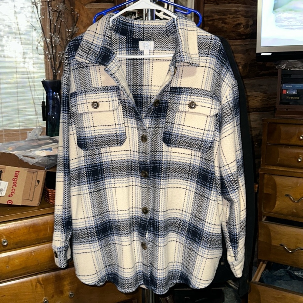 LIKE NEW TIME AND TRUE BLUE/WHITE SHACKET SIZE XL 16-18